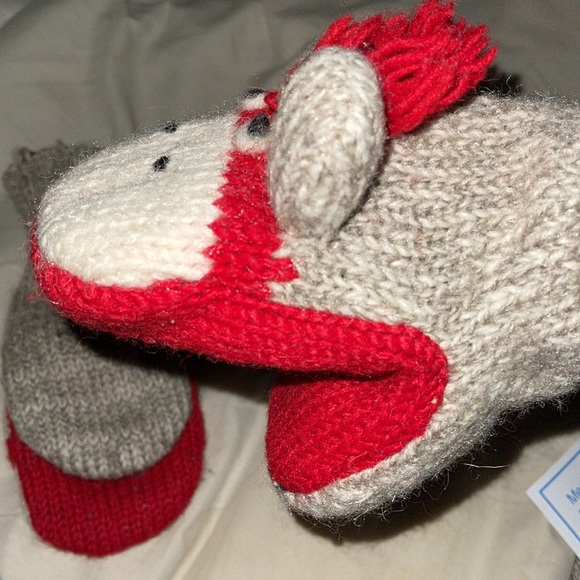 Adult Sock monkey mittens fleeced lined. Wool with fleece lining. - Picture 3 of 8